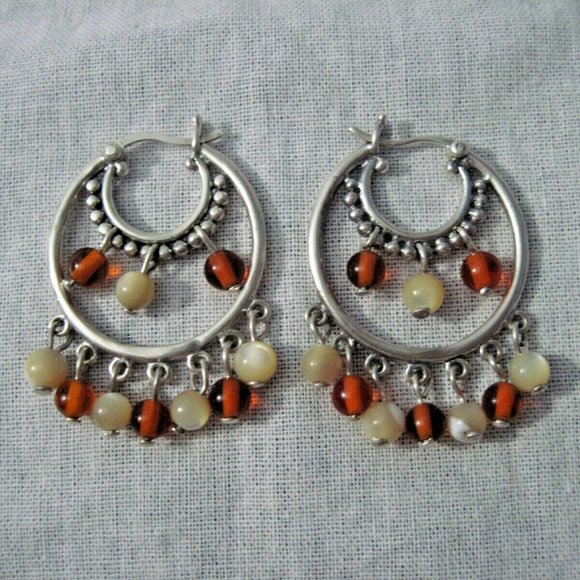 Jewelry - Sterling Silver Beaded Hoop Earrings